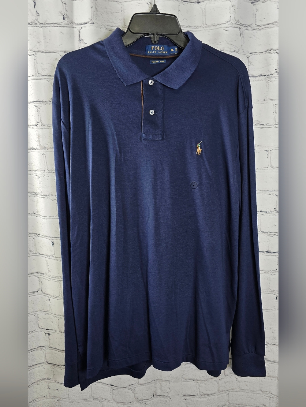 Polo by Ralph Lauren Navy Long-Sleeve Polo with Embroidered Pony Size XL